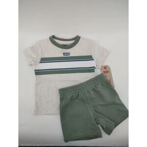 Levis Toddler Boys 2-Piece T-Shirt & Shorts Set White Olive Green 3T /#26286